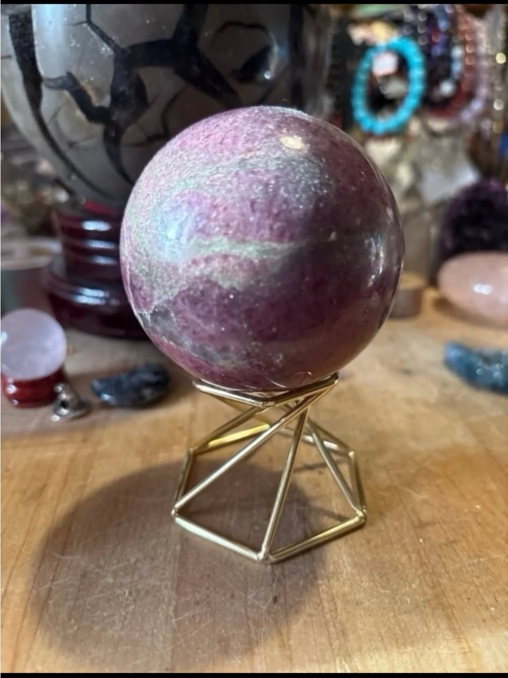 Rhodonite and Quartz Sphere